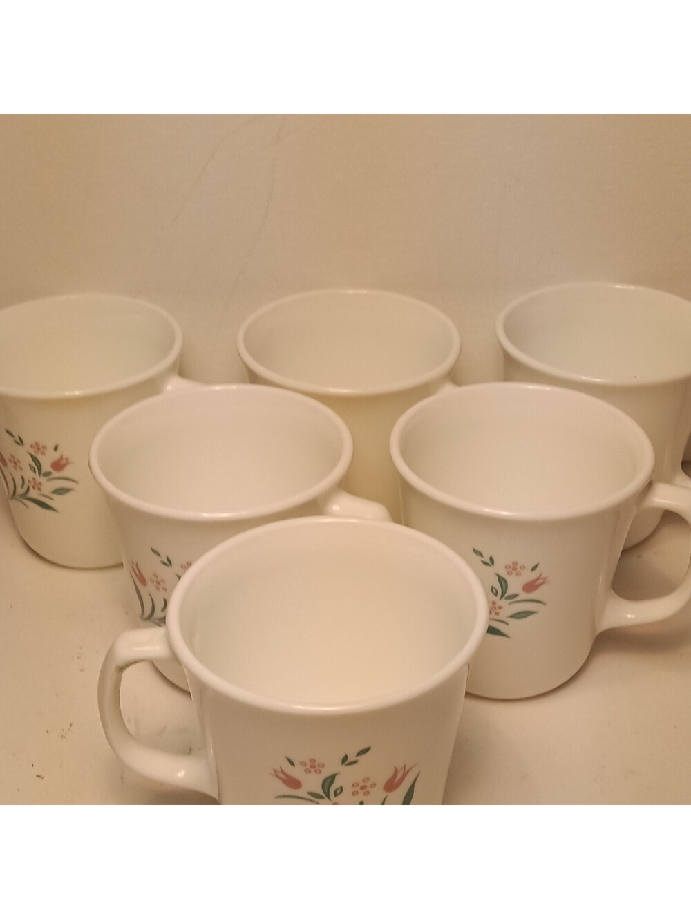 Set of 6 Mint Corelle Corning Rosemarie Coffee Mugs Tulip Pink Mauve USA Vintage